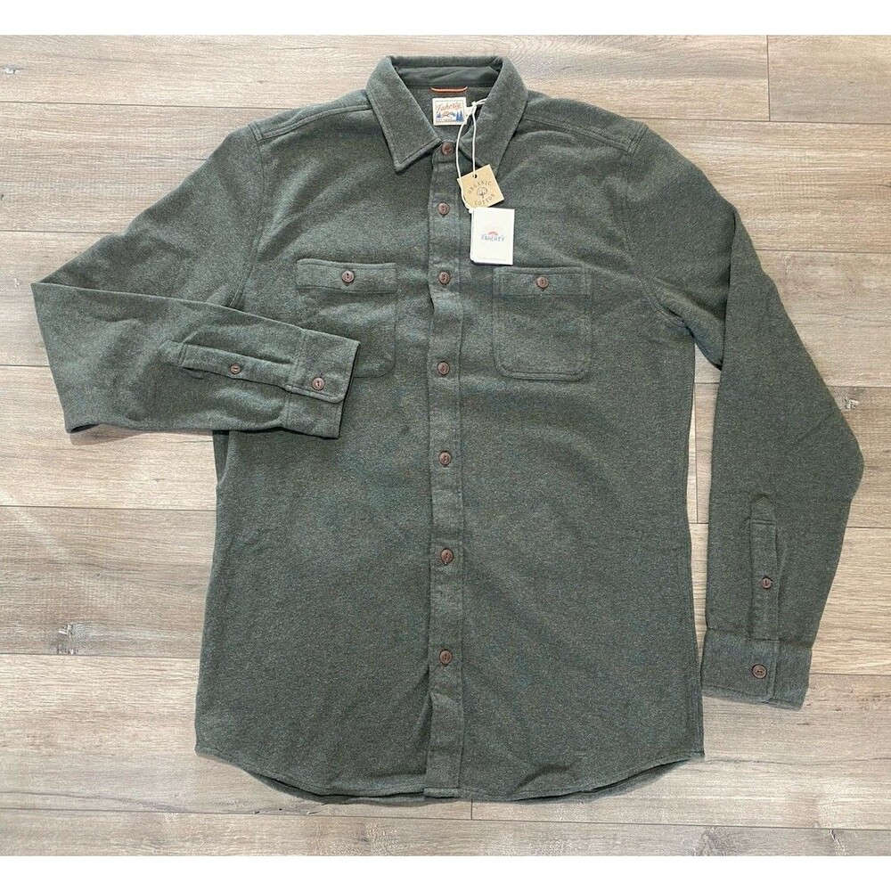 FAHERTY Charcoal Heather Green Organic Cotton Button Up Knit Alpine Mens LT TALL